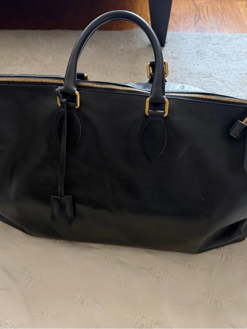 KHAITE Black Leather Duffel with Gold Hardware - Picture 4 of 10